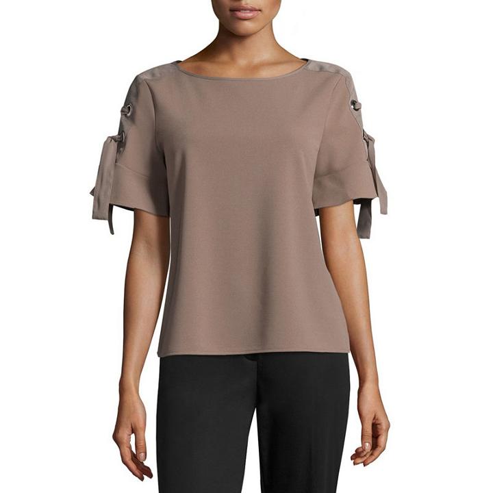 Worthington Short Sleeve Lace Up Media Top