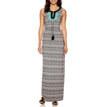 Luxology Embroidered-neck Maxi Dress