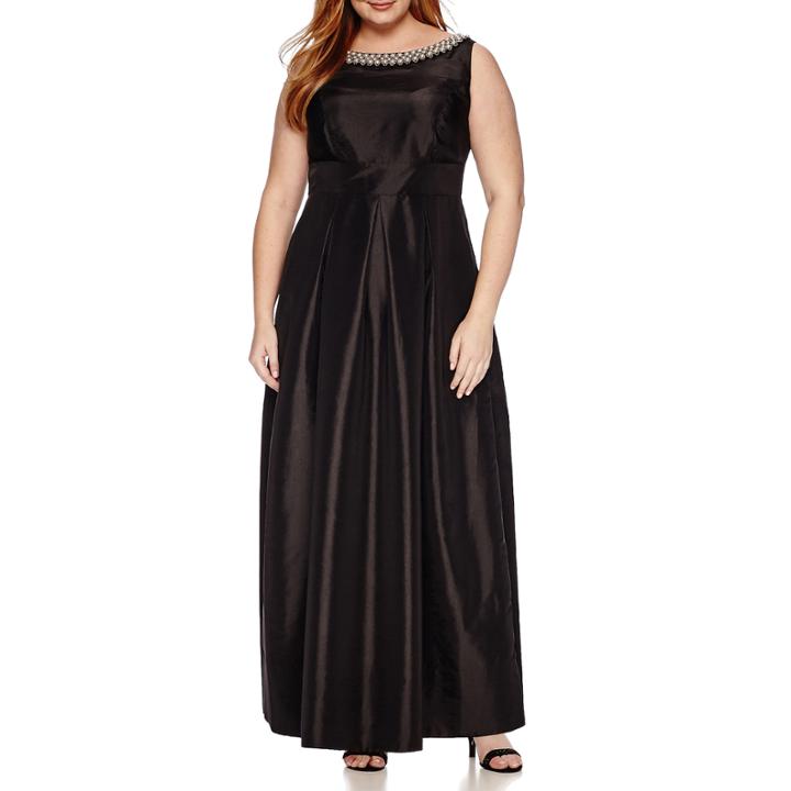 Melrose Sleeveless Beaded-neck Gown - Plus