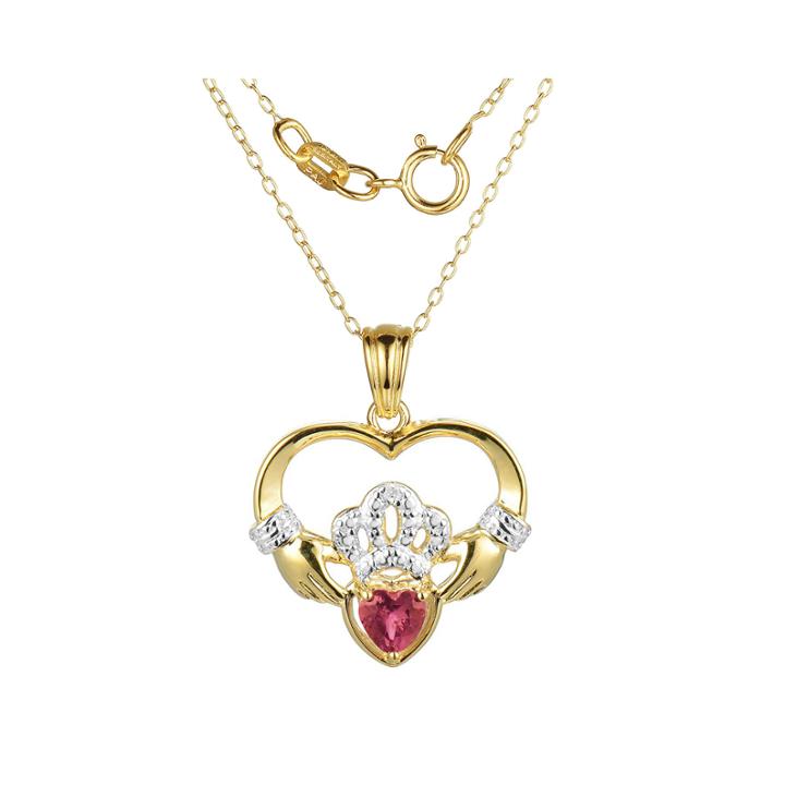 Heart-shaped Lab-created Ruby And Diamond-accent Claddagh Pendant Necklace