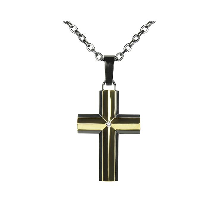 Mens Diamond-accent Two-tone Cross Pendant Necklace