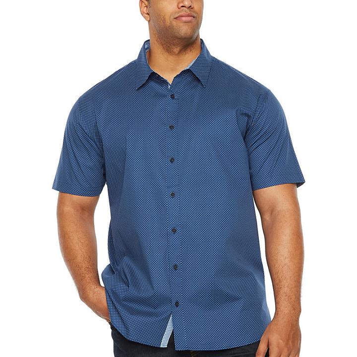 Society Of Threads Short Sleeve Pin Dot Button-front Shirt-big And Tall