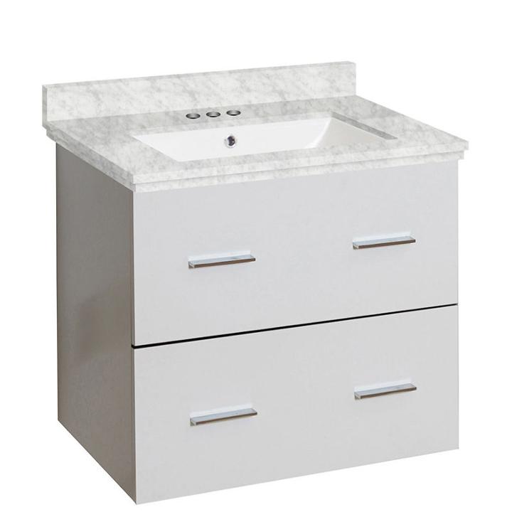 23.75-in. W Wall Mount White Vanity Set For 3h4-in. Drilling Bianca Carara Top White Um Sink