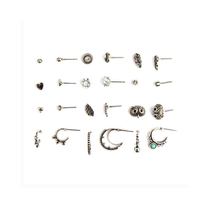 Arizona 12-pr. Stone Heart Owl & Hoop Earring Set