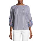 Liz Claiborne Puff Sleeve Embroidered Floral Shirt
