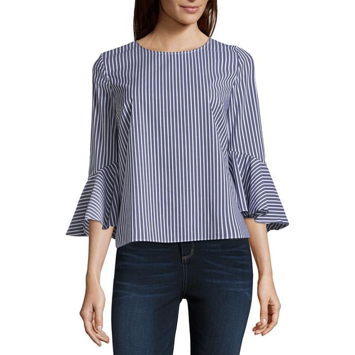 By & By Long Sleeve V Neck Poplin Blouse-juniors