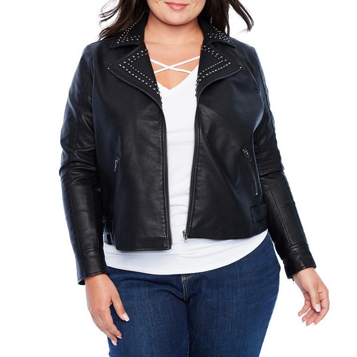 Boutique + Lightweight Studded Motorcycle Jacket - Plus