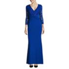 Blu Sage 3/4 Sleeve Evening Gown-petites