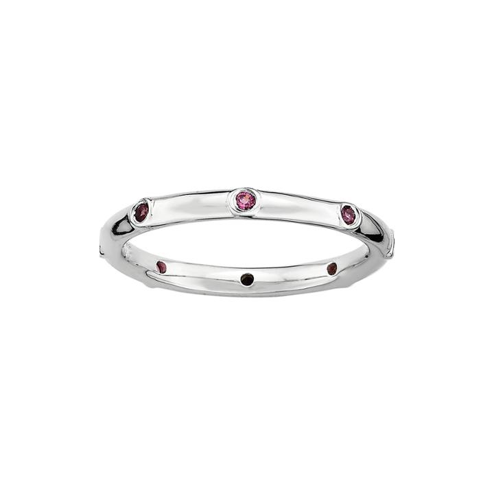 Personally Stackable Genuine Rhodolite Sterling Silver Station Ring