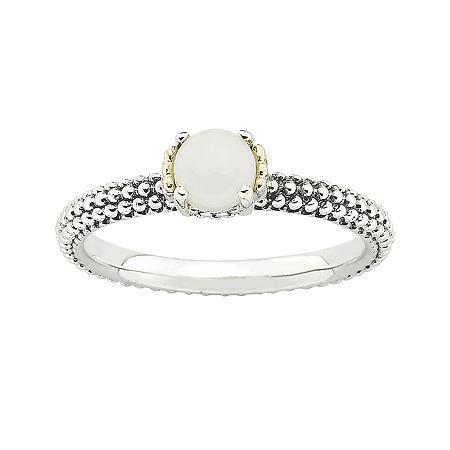 Personally Stackable Genuine White Agate Two-tone Ring