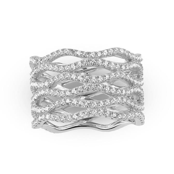 Womens White Cubic Zirconia Sterling Silver Cocktail Ring