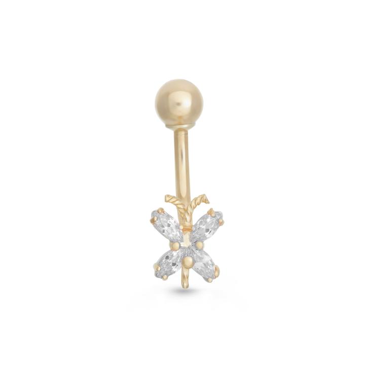 10k Yellow Gold Cubic Zirconia X Belly Ring