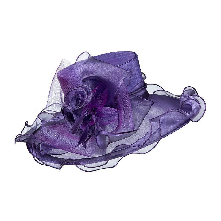 Giovanna Signature Women's Organza Wide Brim Hat With Flower And Feather Trim