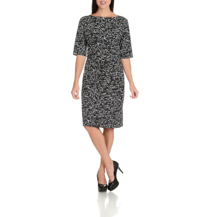 Larry Levine Shirred Waist 3/4 Sleeve Printed Knit Dress