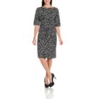 Larry Levine Shirred Waist 3/4 Sleeve Printed Knit Dress