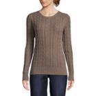 St. John's Bay Long Sleeve Cable Crew Sweater - Tall