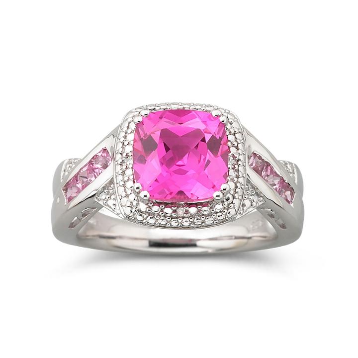 Cushion Pink Sapphire & Diamond-accent Ring