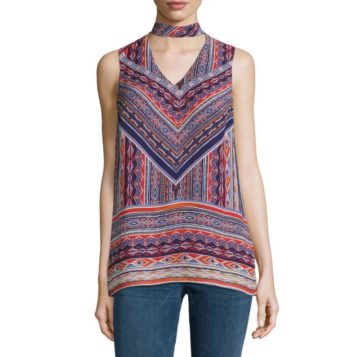 Alyx Sleeveless V Neck Chiffon Geometric Blouse
