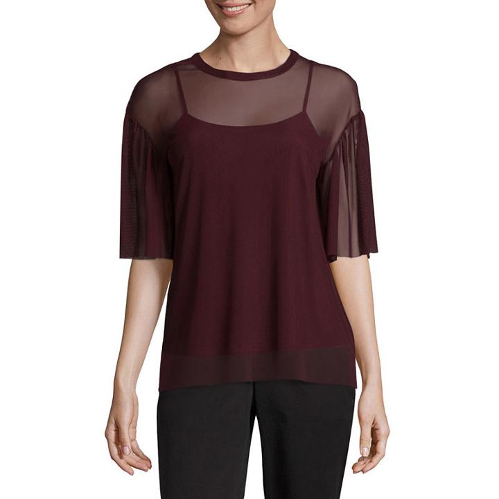 Worthington Short Sleeve Crew Neck Floral T-shirt-womens Petite