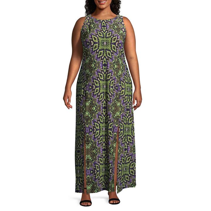 London Times Sleeveless Diamond Maxi Dress-plus