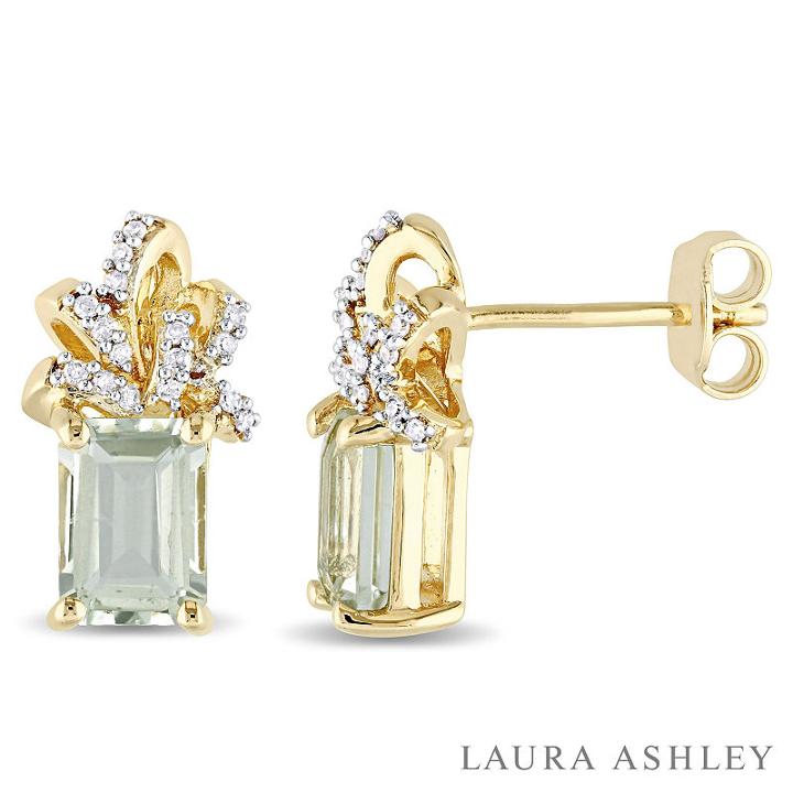 Laura Ashley Genuine Green Amethyst Bow Ear Pins