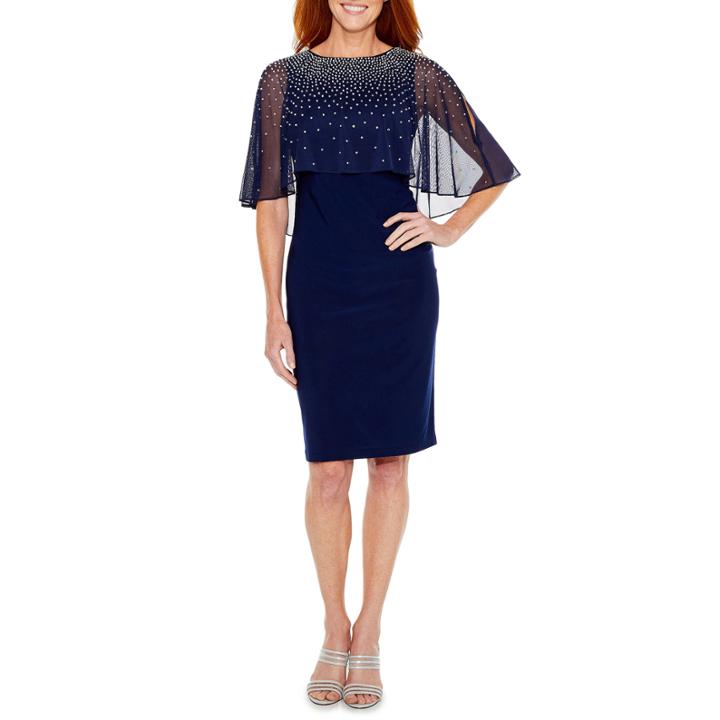 Jackie Jon Elbow Sleeve Beaded Sheath Dress