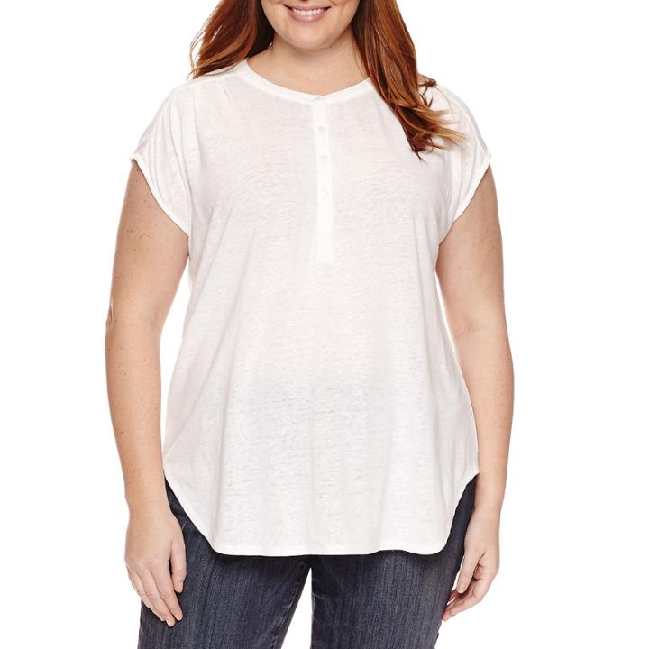 Liz Claiborne Sleeveless Cap Sleeve Henley Shirt Plus
