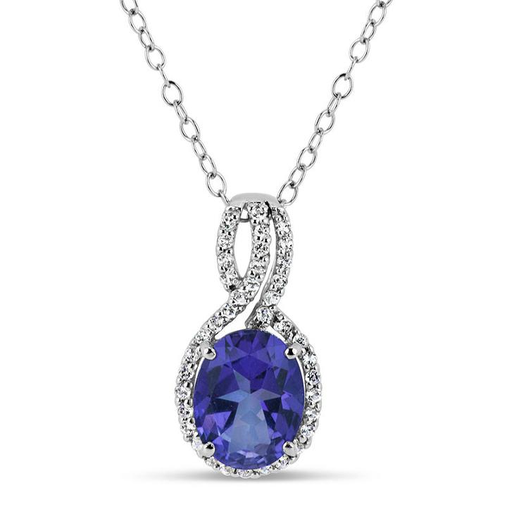 Sterling Silver Purple And White Topaz Swirl Pendant Necklace Featuring Swarovski Genuine Gemstones