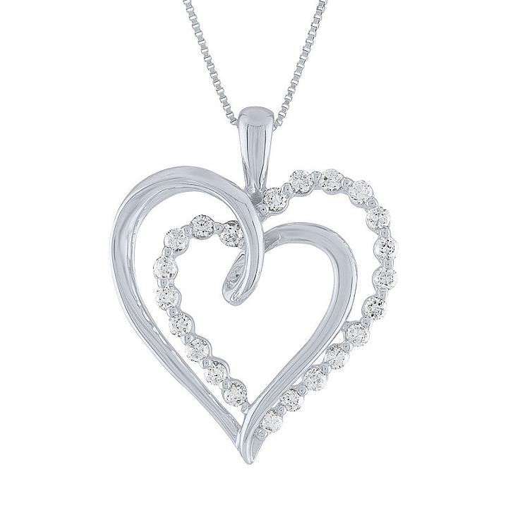 Womens 1/4 Ct. T.w. Genuine White Diamond 10k White Gold Heart Pendant Necklace