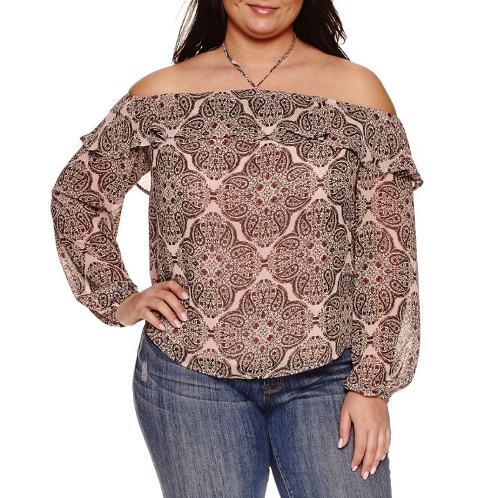 Belle + Sky Long Sleeve, Off-shoulder Blouse-plus