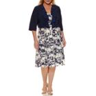 R & M Richards 3/4 Sleeve Belted Jacket Dress-plus