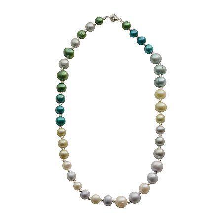 Cultured Freshwater Green & Blue Pearl Sterling Silver Ombr Necklace