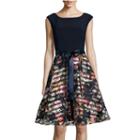 Sl Fashions Cap-sleeve Striped Floral Fit-and-flare Dress
