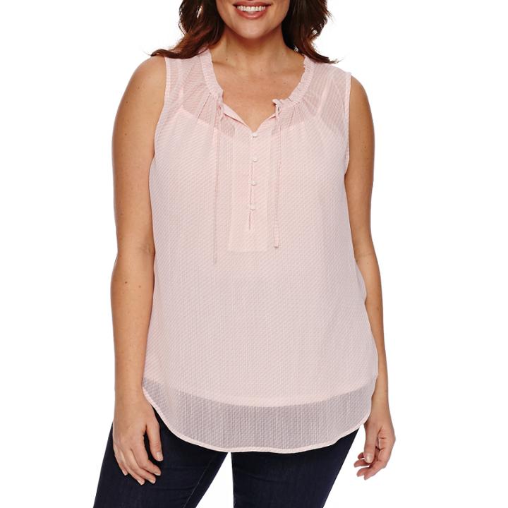 Liz Claiborne Sleeveless Henley Shirt-plus