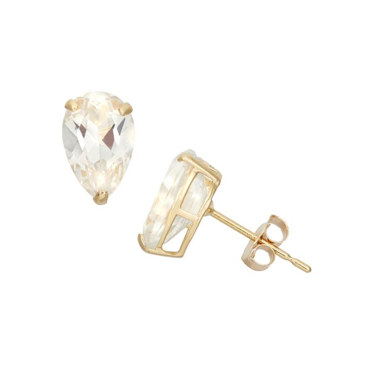 Pear White Sapphire 10k Gold Stud Earrings