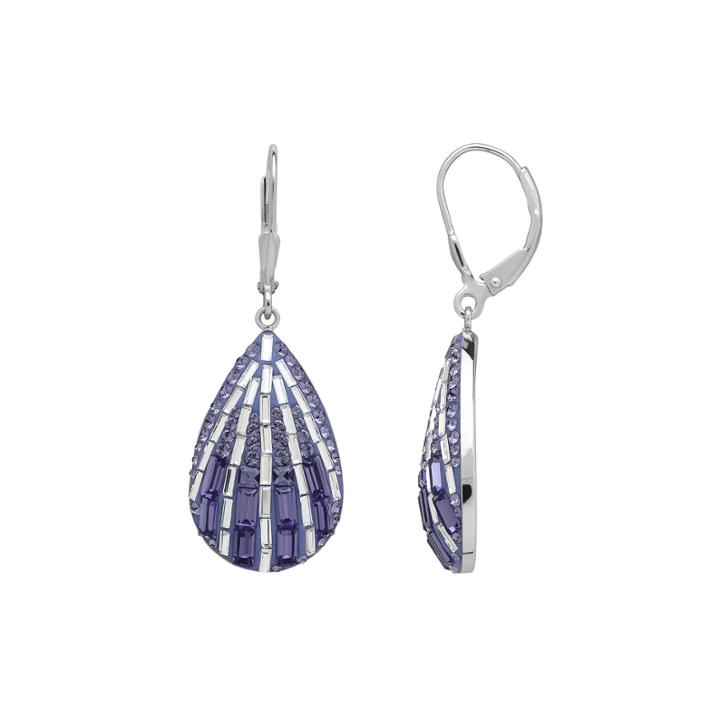 Purple And White Crystal Sterling Silver Drop Earrings
