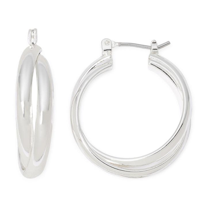 Sensitive Ears Silver-tone Twist Hoop Earrings