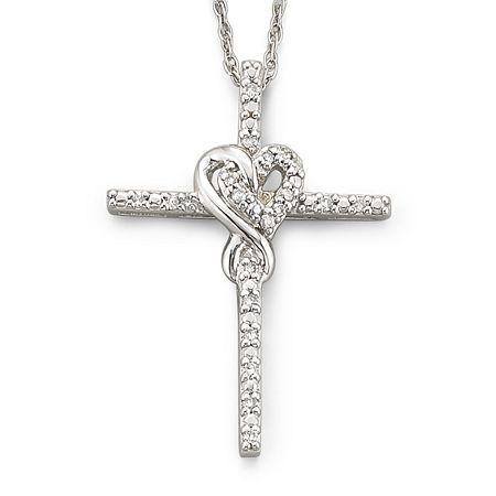 Infinite Promise 1/10 Cttw Diamond Silver Infinity Cross Pendant Necklace