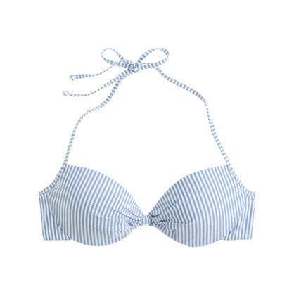 J.Crew DD-cup seersucker gathered halter underwire bikini top