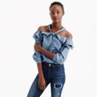 J.Crew Off-the-shoulder tie-neck top in chambray