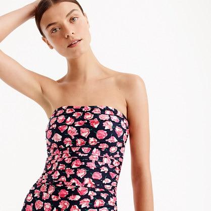 J.Crew Ruched bandeau one-piece swimsuit in watercolor rose print