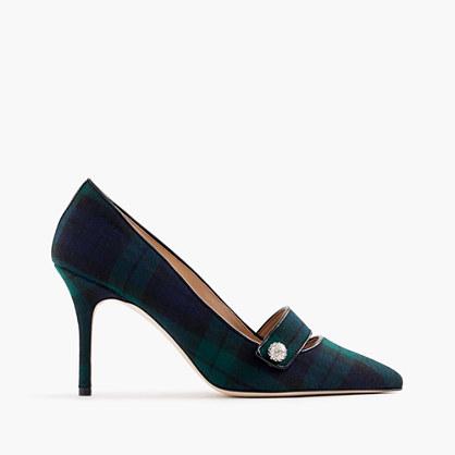 J.Crew Elsie pav&eacute; pumps in Black Watch plaid