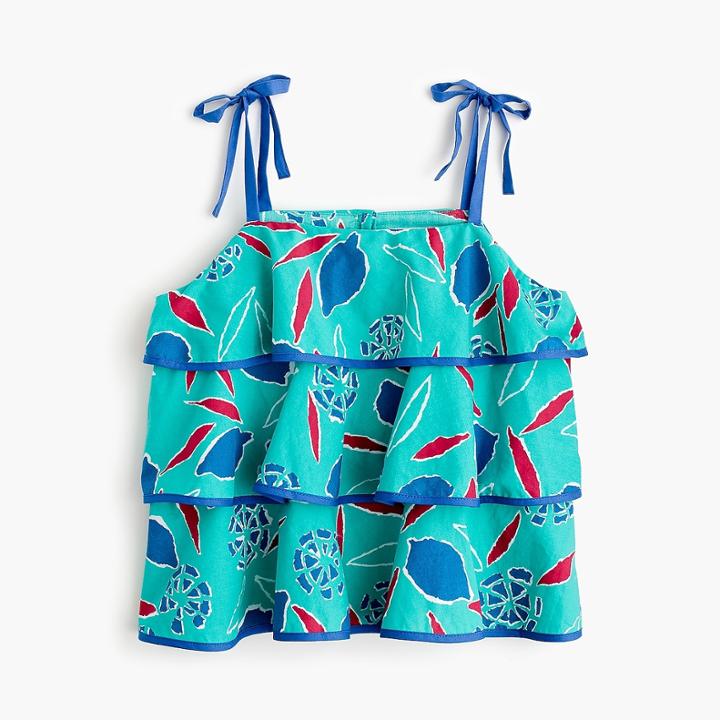 J.Crew Girls' tiered top in blue lemon