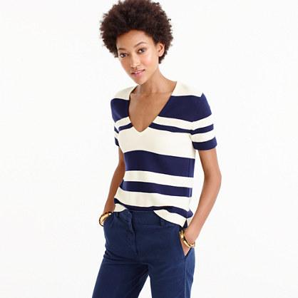 J.Crew Wool striped short-sleeve V-neck sweater