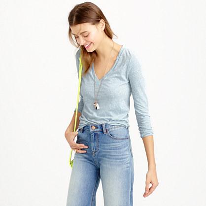 J.Crew Speckled cotton long-sleeve V-neck T-shirt