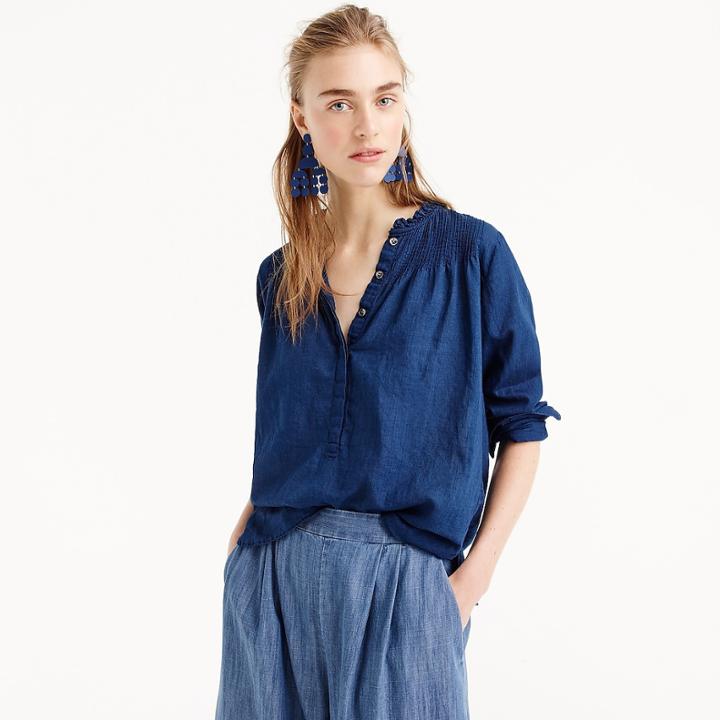 J.Crew Ruffle classic popover shirt in indigo
