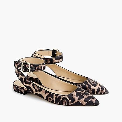 J.Crew Ankle-strap pointed-toe flats in leopard print