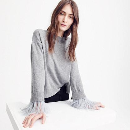J.Crew Crewneck sweater with feather sleeves