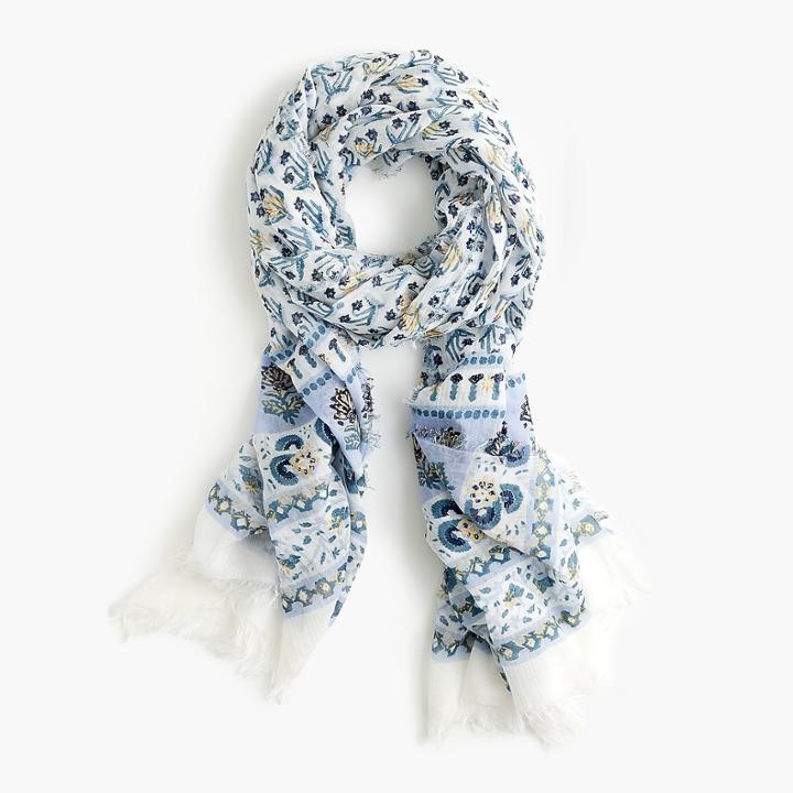 J.Crew Lightweight cotton scarf in calypso block print