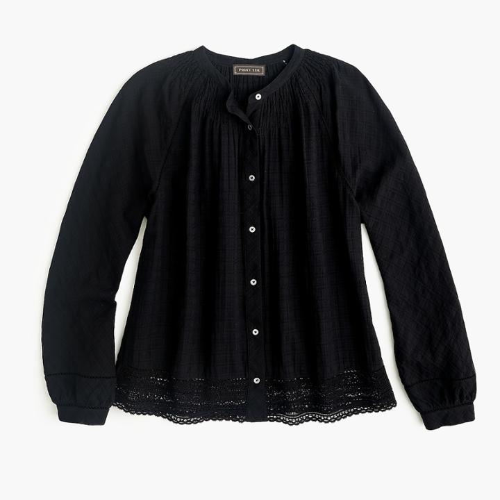 J.Crew Point Sur peasant top in windowpane cotton voile